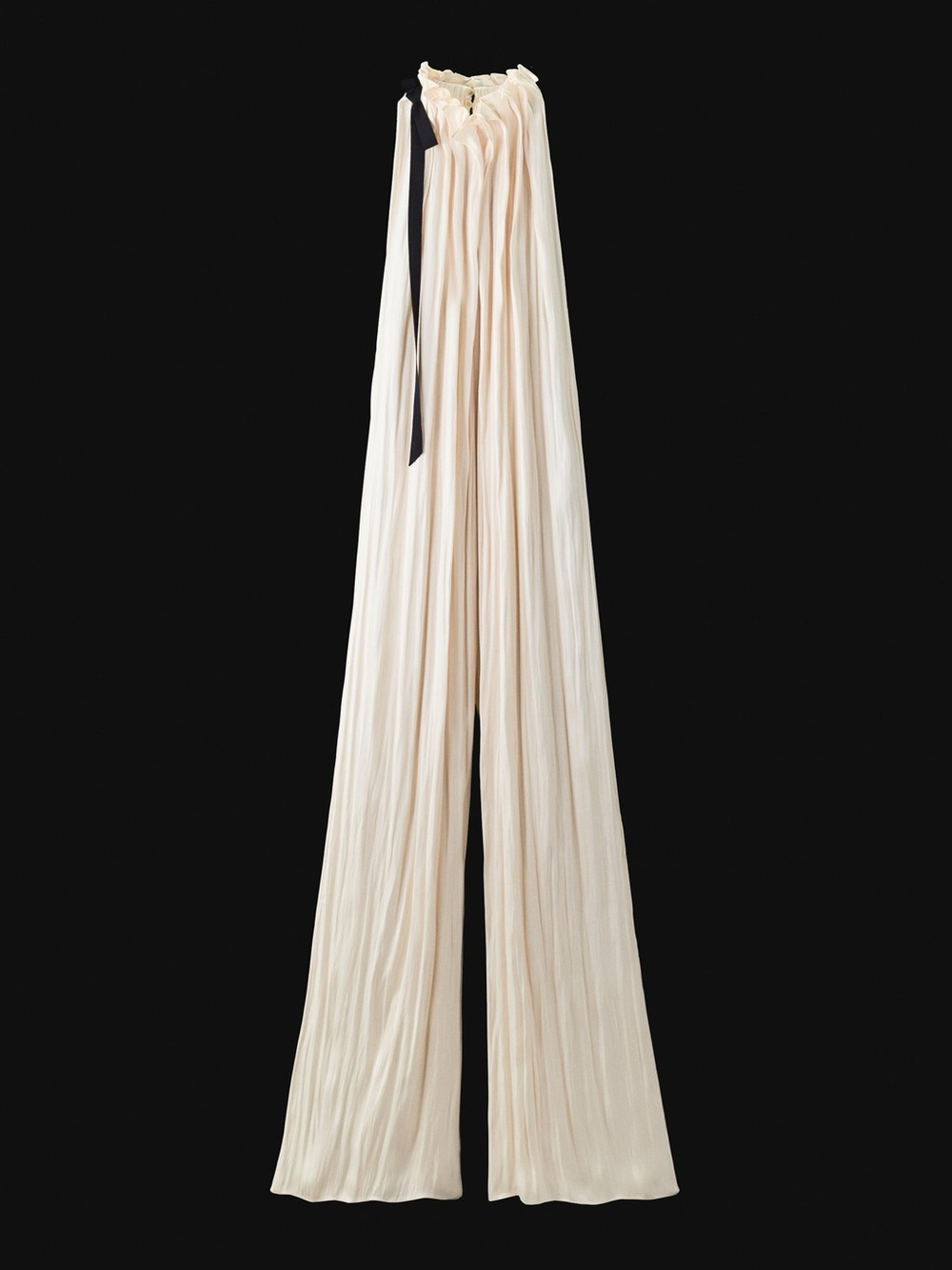 Zara Bestseller Satin Ribbon Jumpsuit Wide Leg Halter Wrinkl Fabrc Detail White - Picture 6 of 16